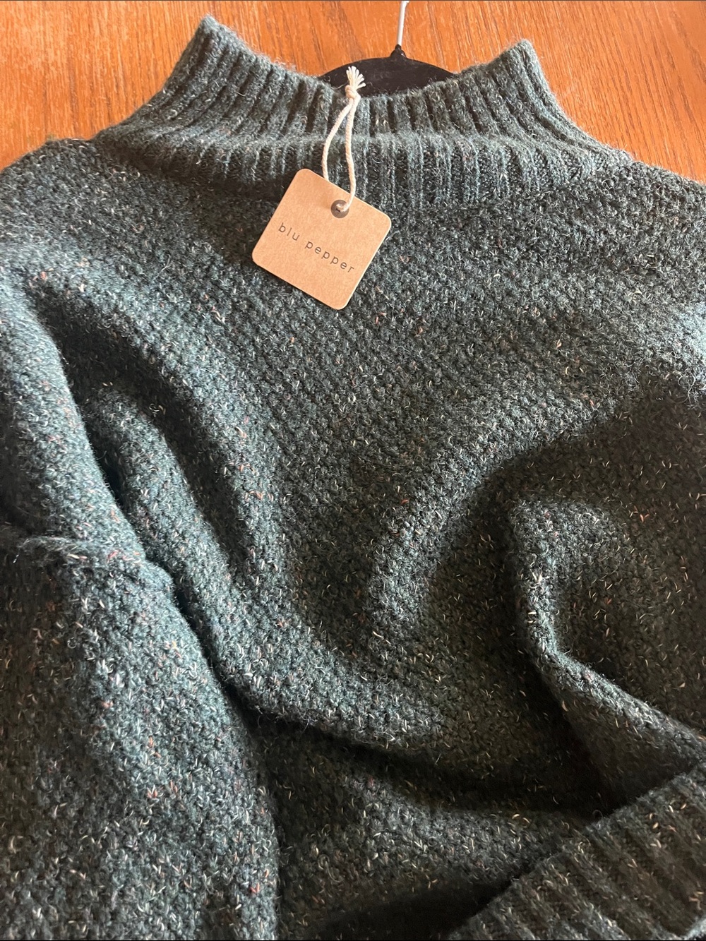 Blu Pepper Dark Green Speckled Turtleneck Sweater - Picture 4 of 4